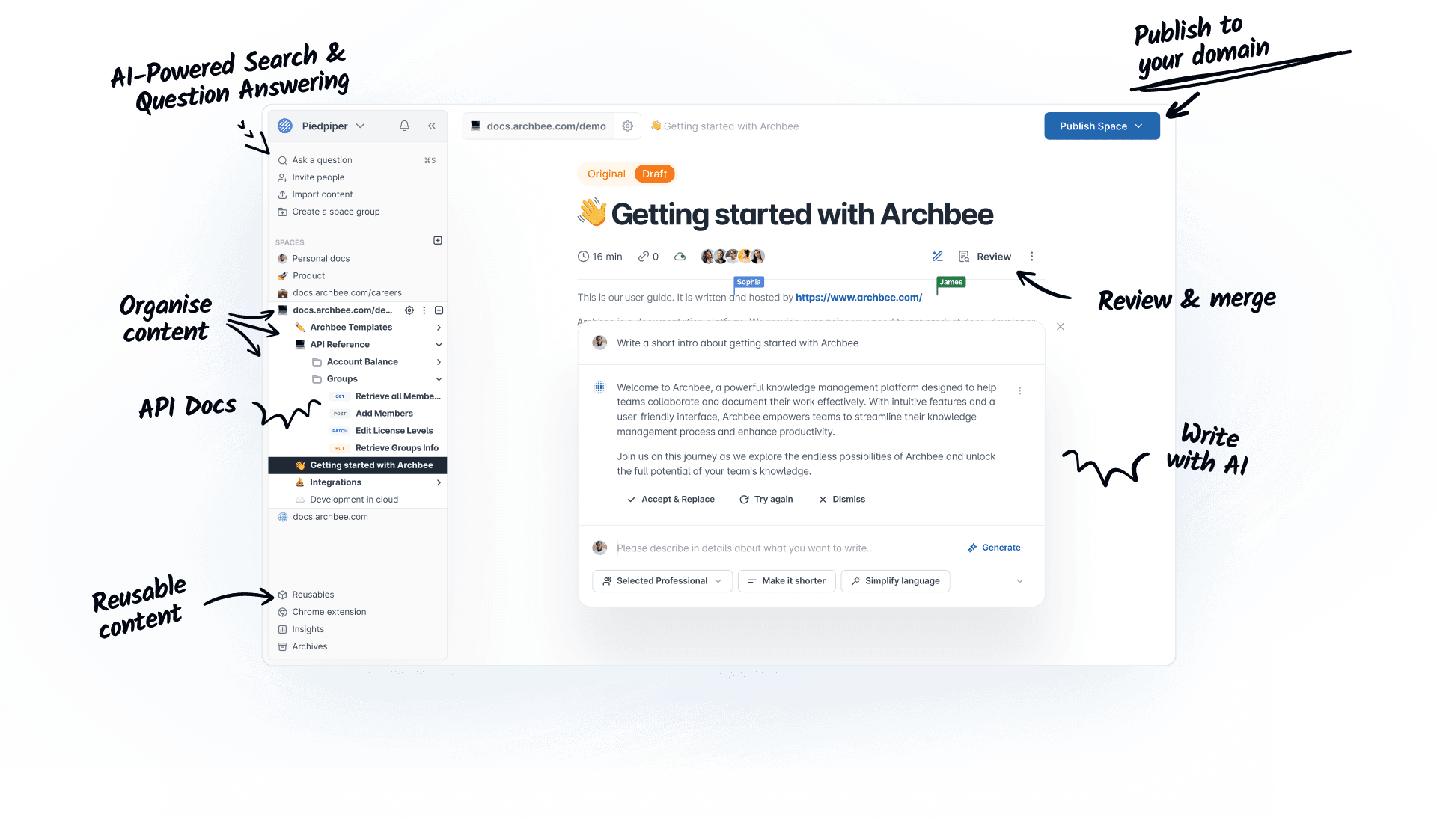 Archbee documentation platform interface