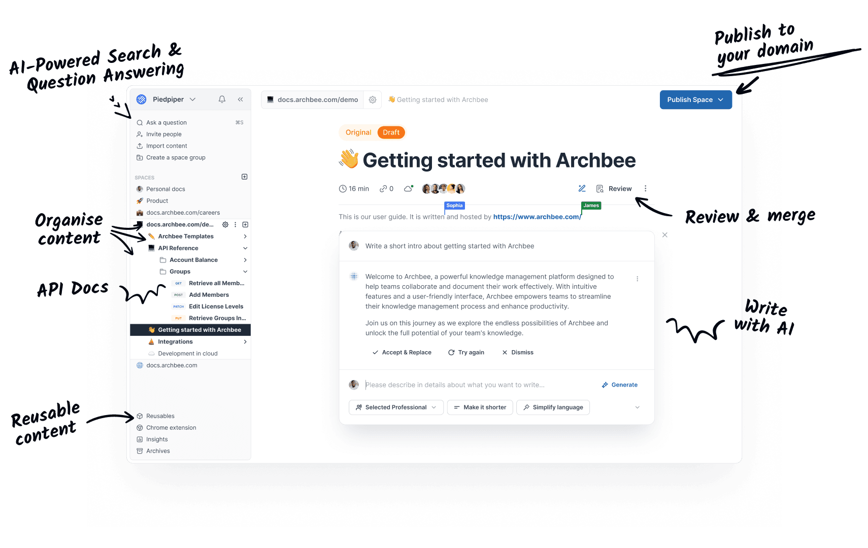 Archbee documentation platform interface