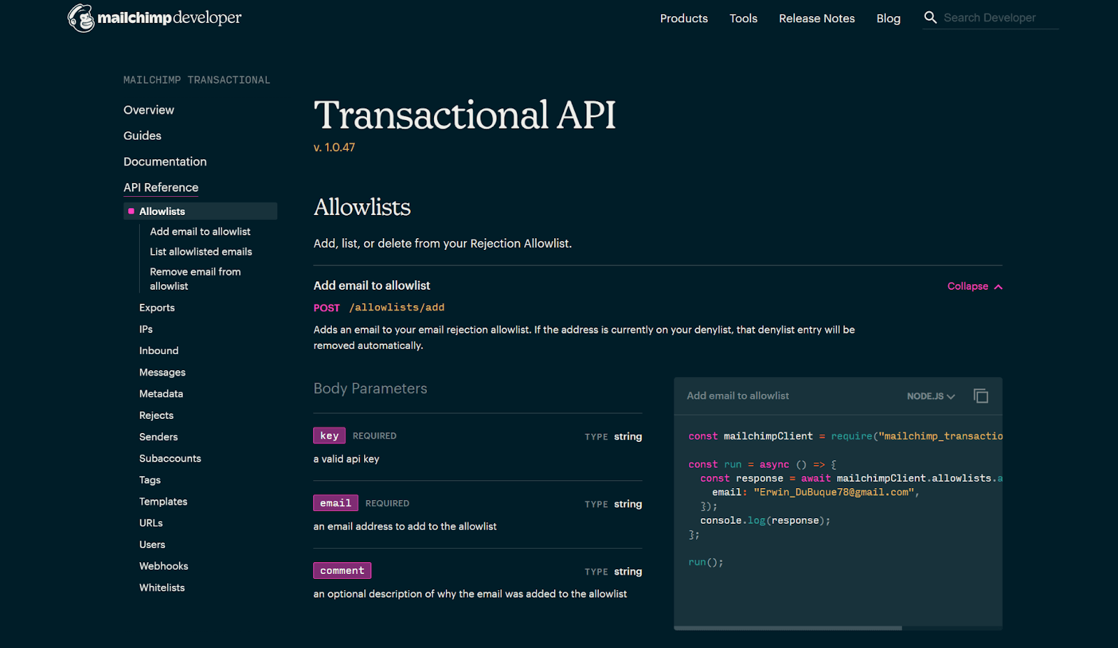 Mailchimp’s API reference