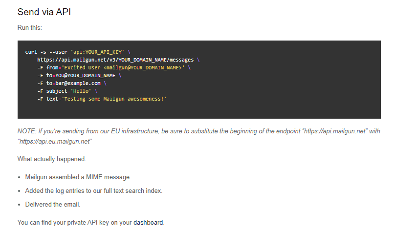Mailgun option to Send via API