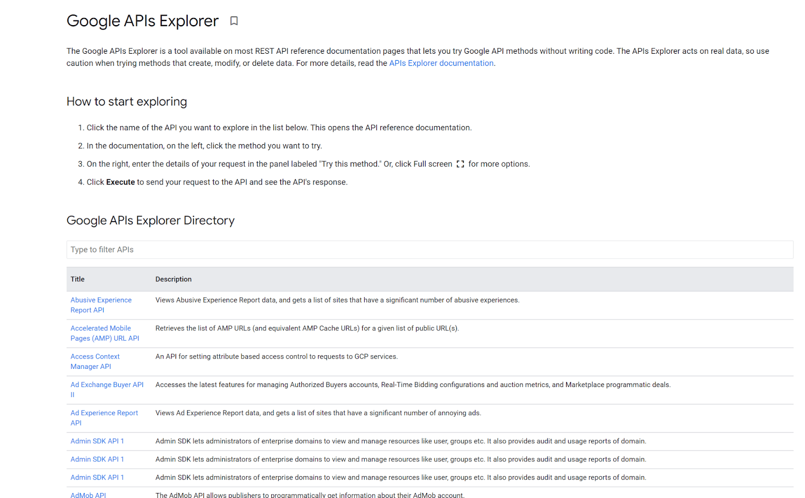Google’s API Explorer