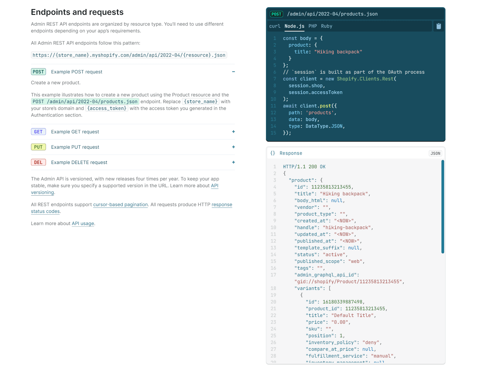 Shopify’s API documentation