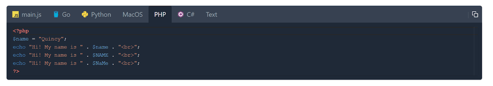 Multi language code editor PHP