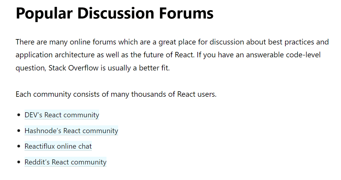 Popular Discussion Forums on React