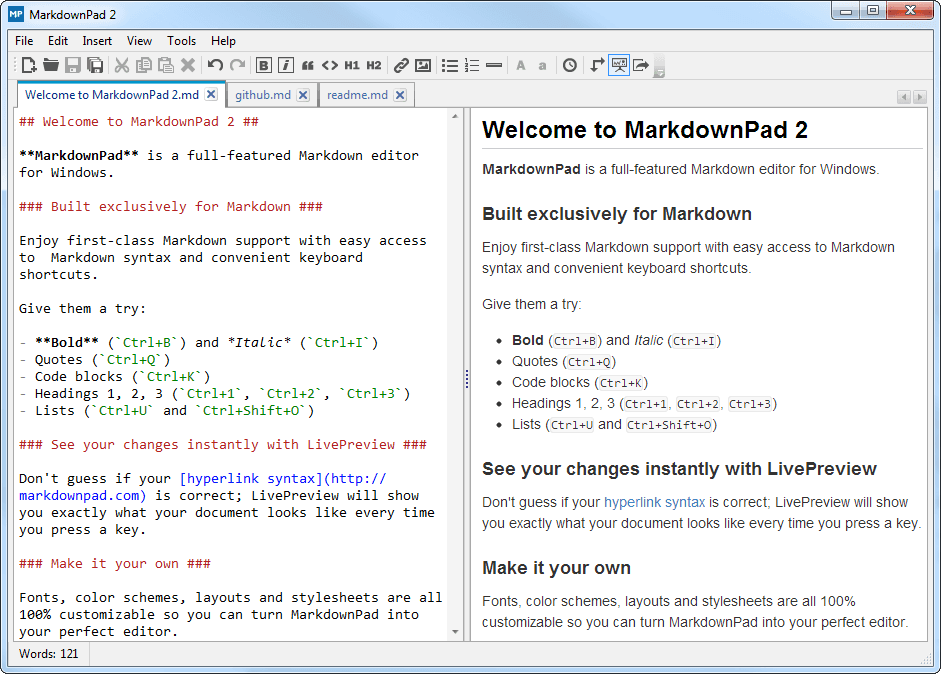 MarkdownPad dual editing screen