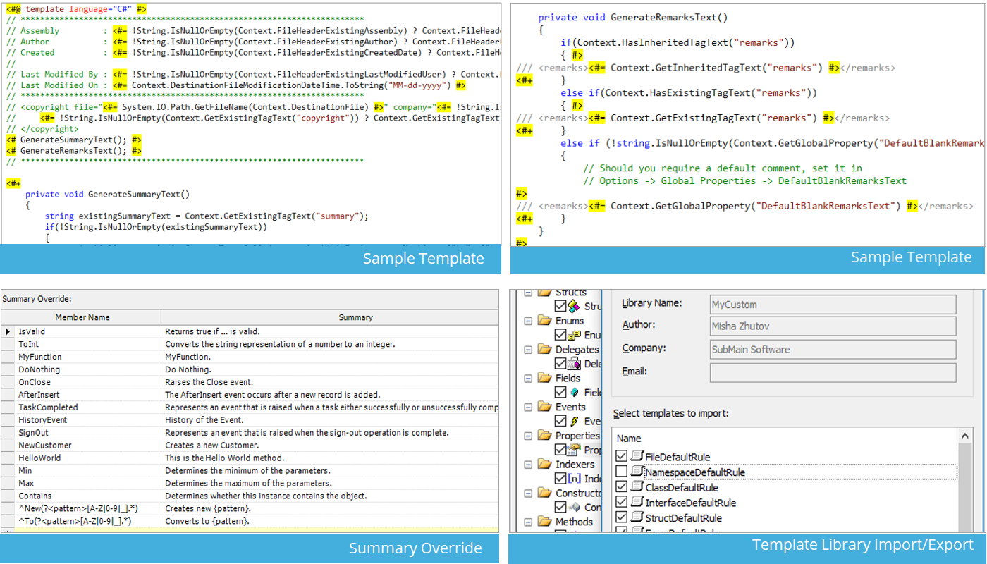 Customizable XML comment templates