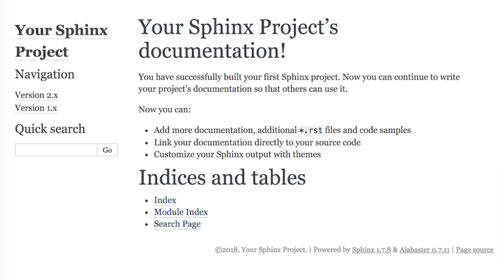 Sphinx Screenshot from Read the Docs