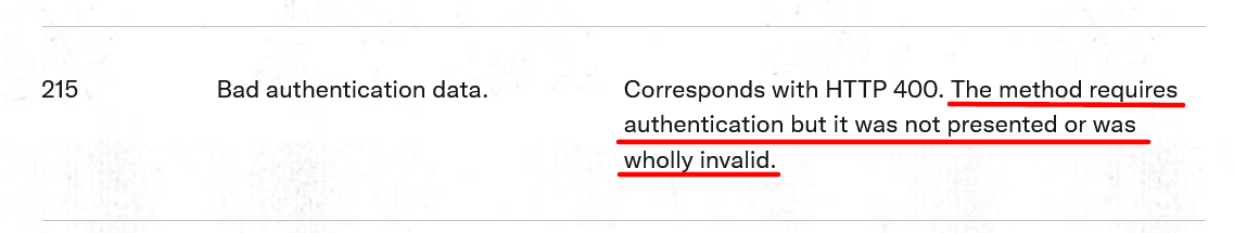 Bad authentication data