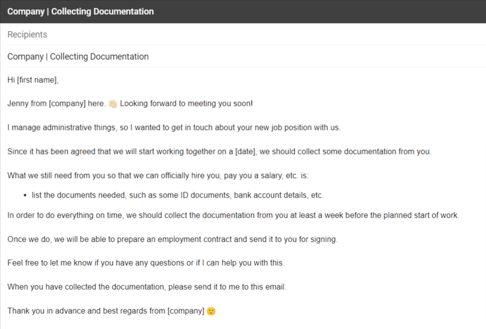 Friendly email you can send to collect the necessary documents