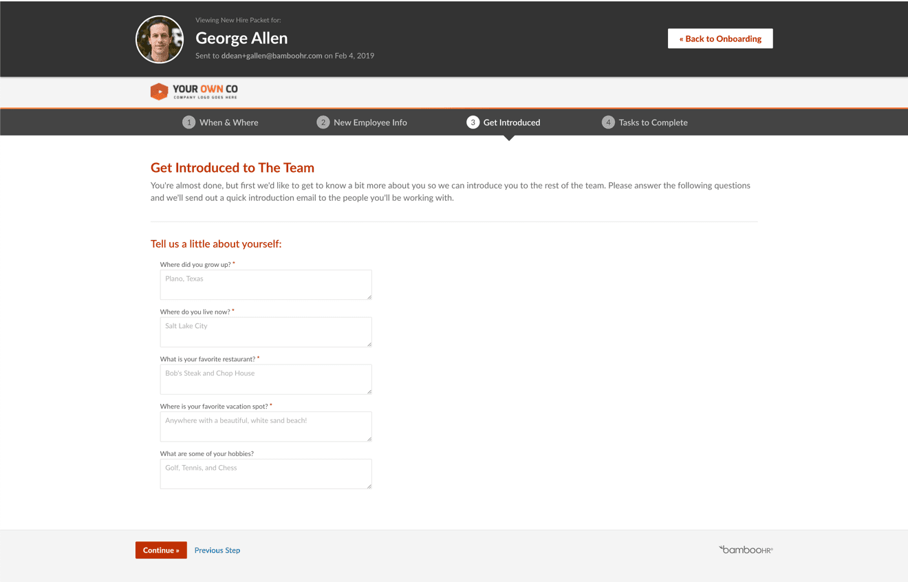 Screenshot from BambooHR