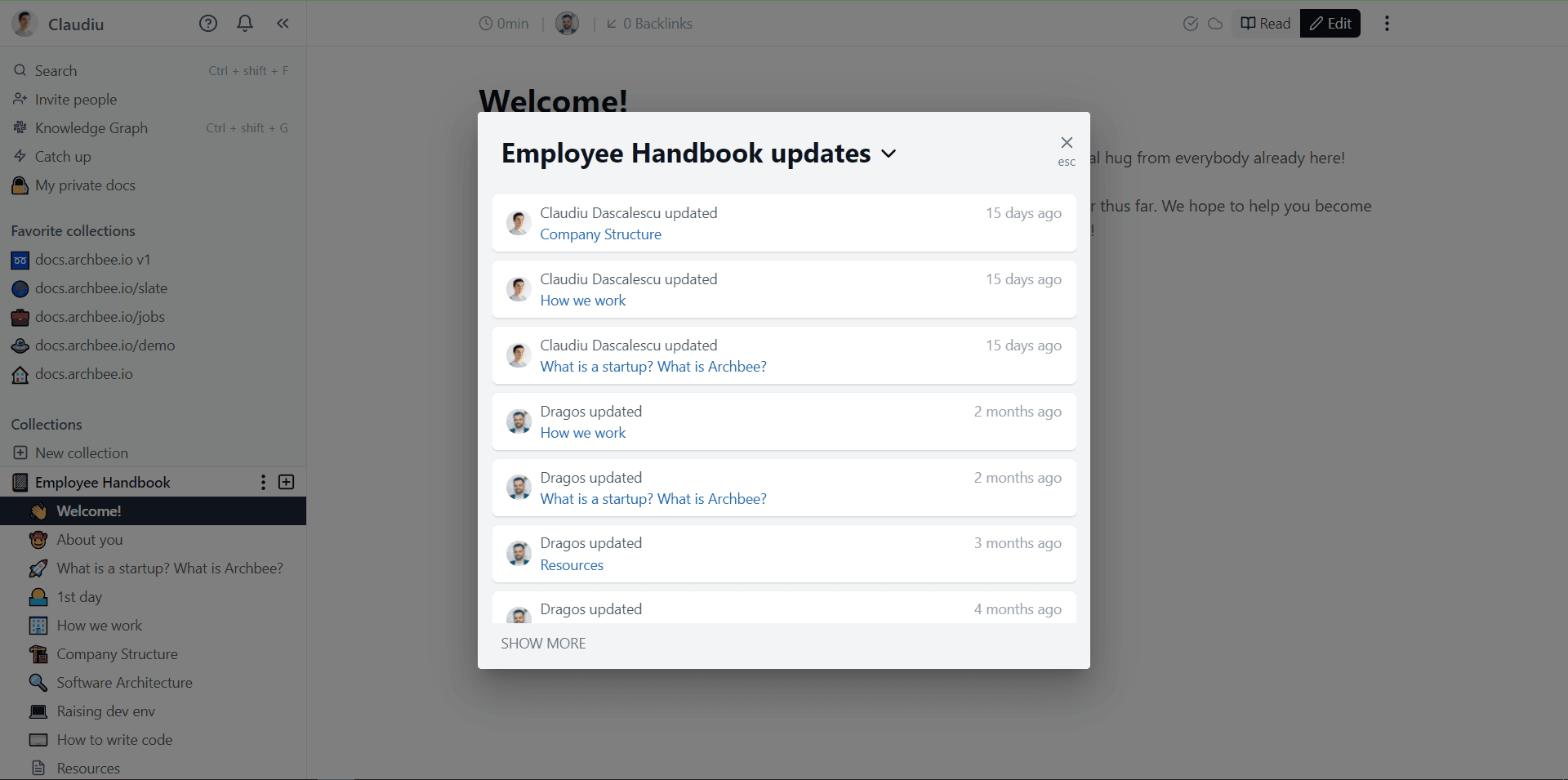 Employee Handbook updates