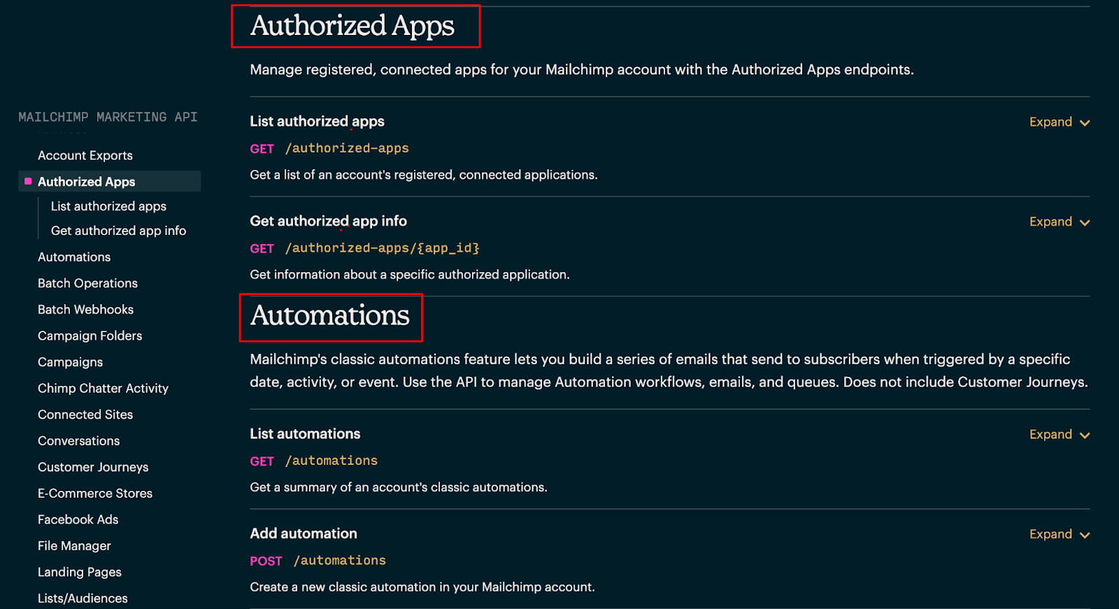 MailChimp’s API reference