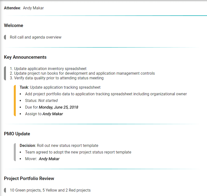 Example of meeting notes