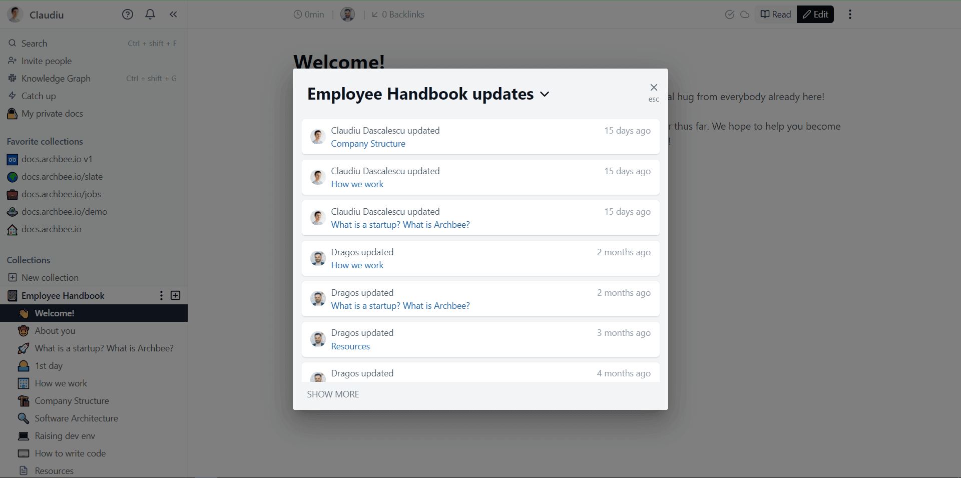 Employee Handbook updates in Archbee