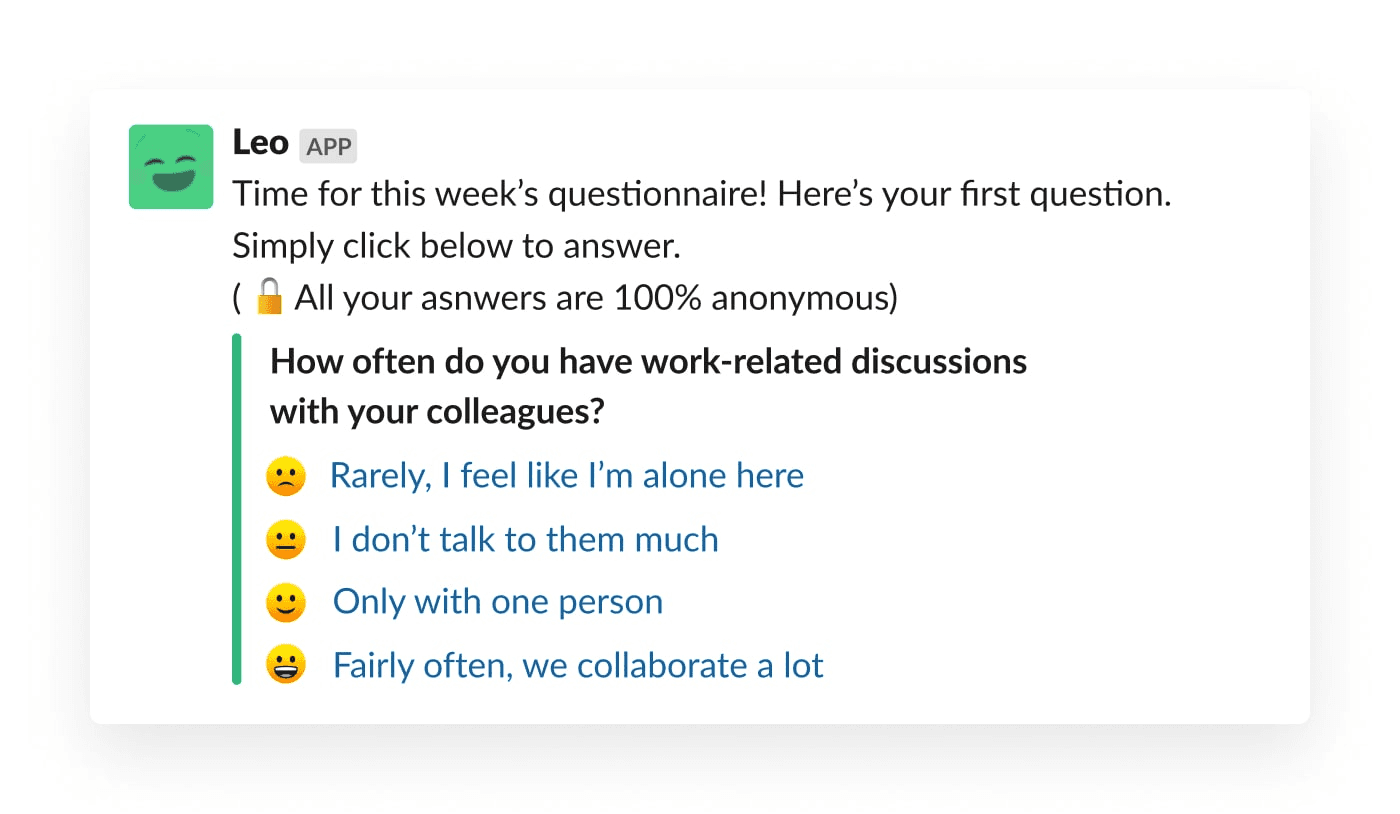 Trivago uses the customizable “office vibe bot”, Leo