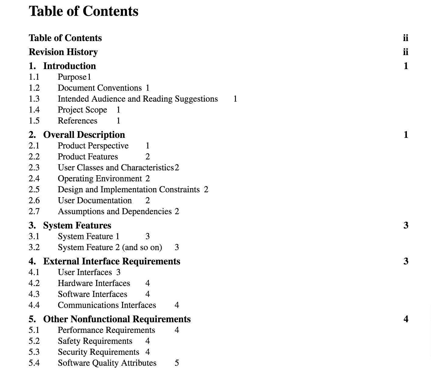 Example specifications document