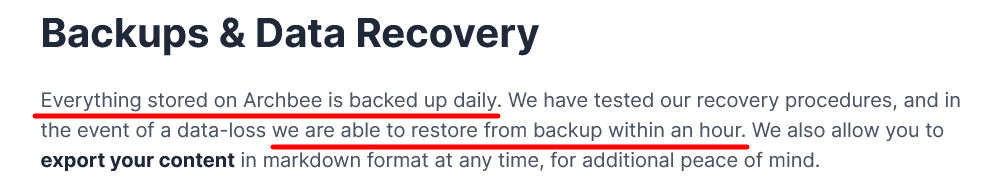 Archbee backs up the data daily