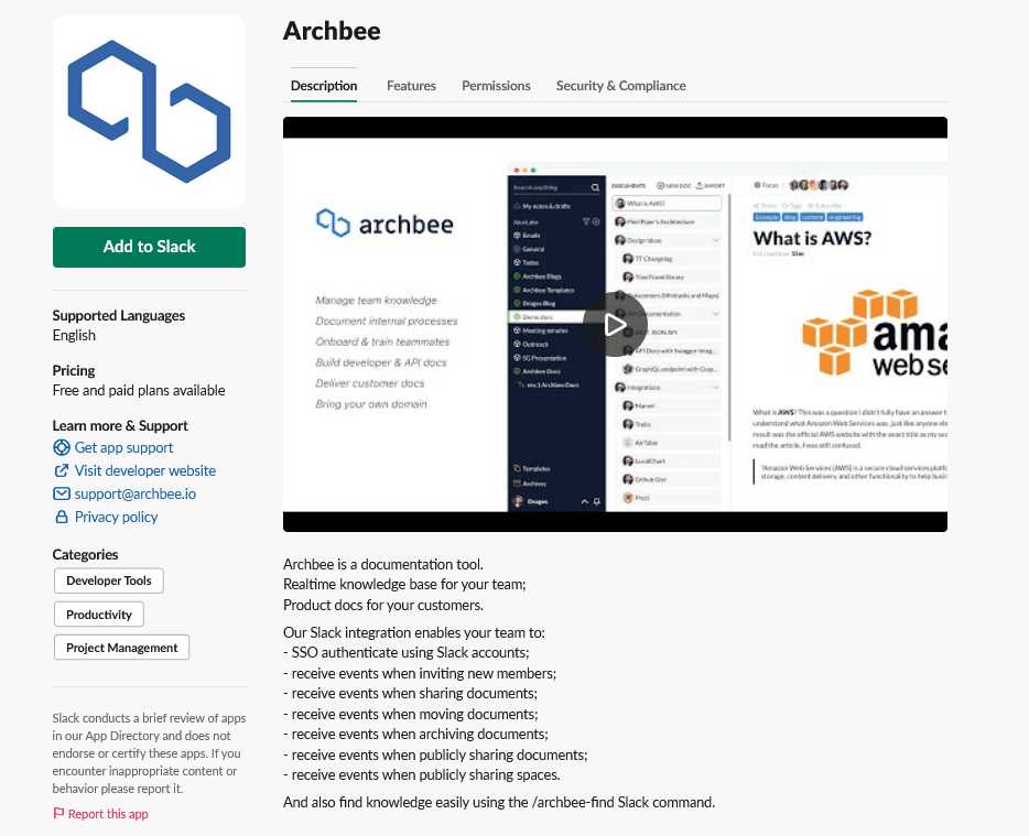 Archbee in Slack