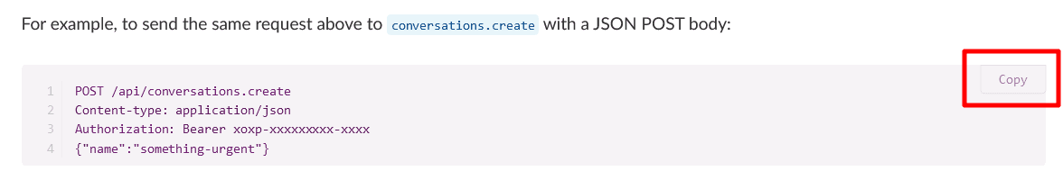 Slack provides code samples in their documentation
