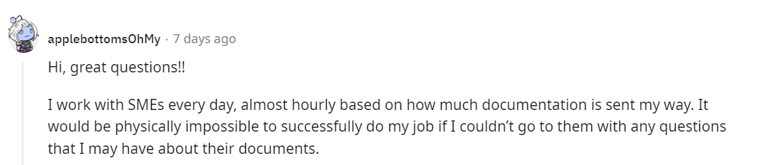 Reddit post about SME