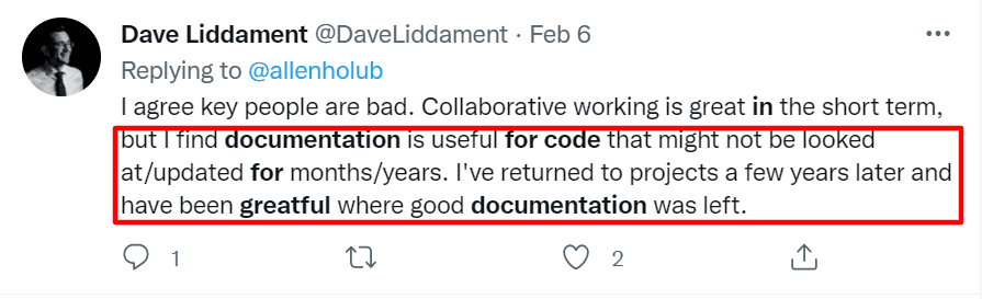 Tweet about documenting code