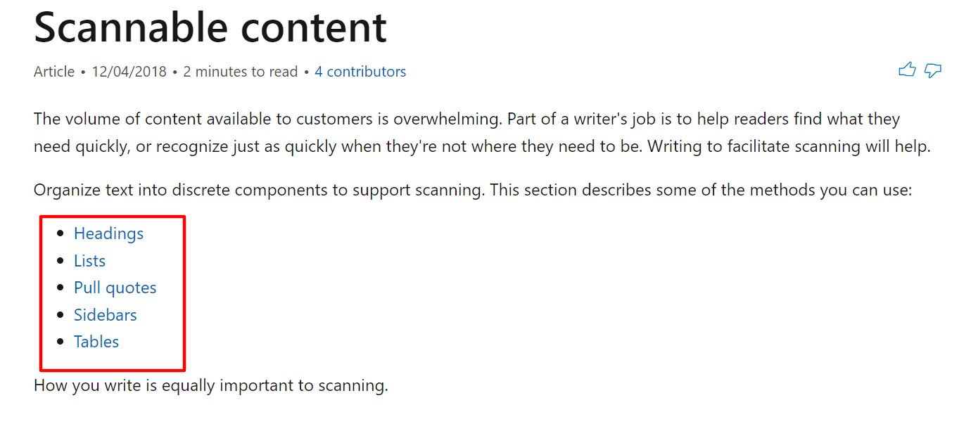Microsoft’s documentation guide scannable content