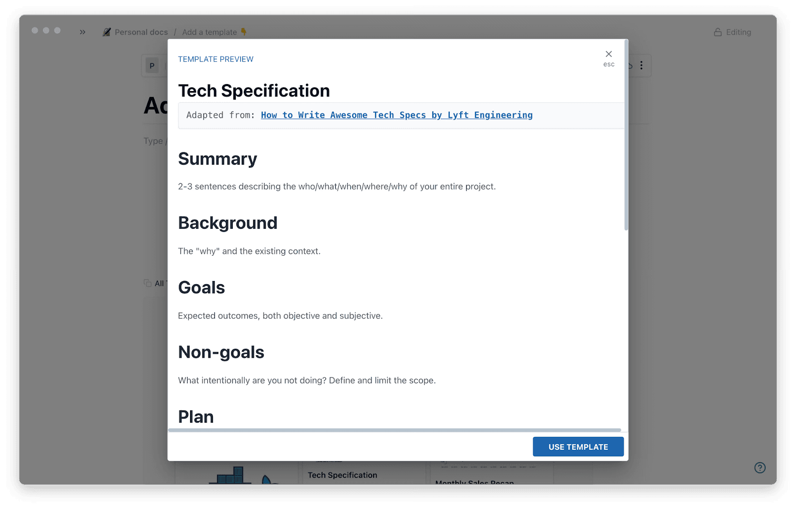 Template for tech specification