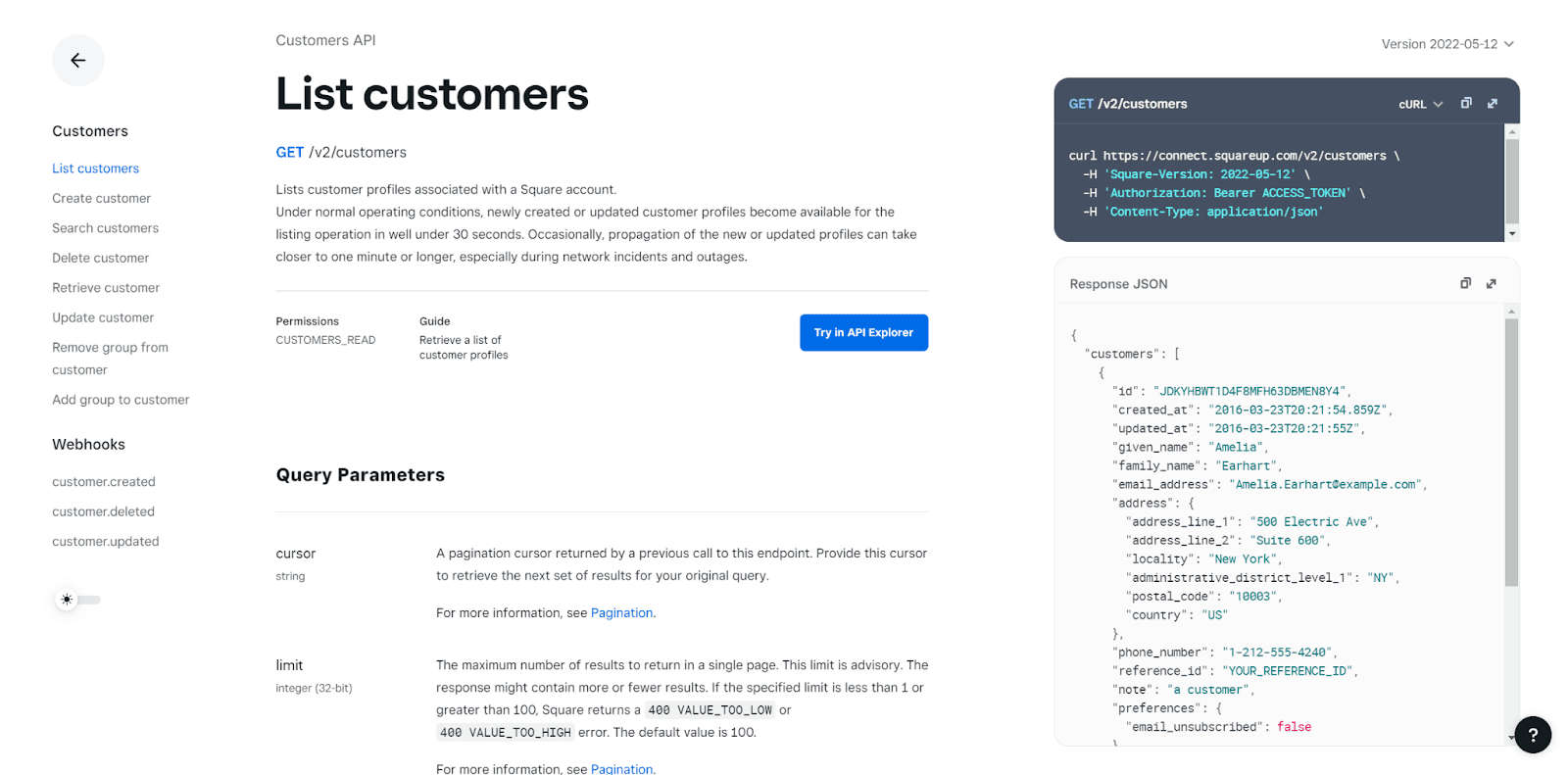 Square’s API reference guide