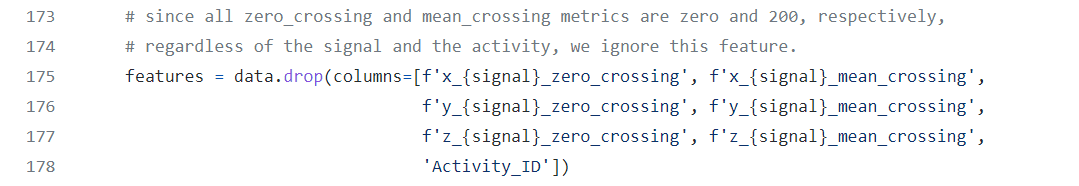 In line 175, the author has added code to remove parts of the sensor data