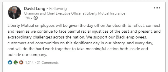 David Long post on LinkedIn