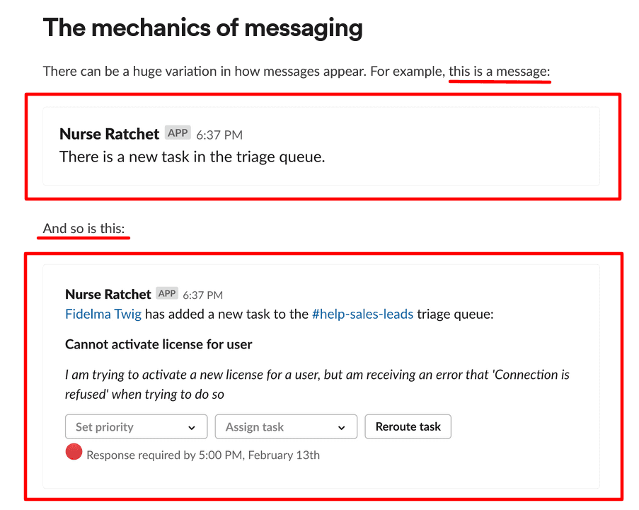 Screenshot of the mechanics of messaging