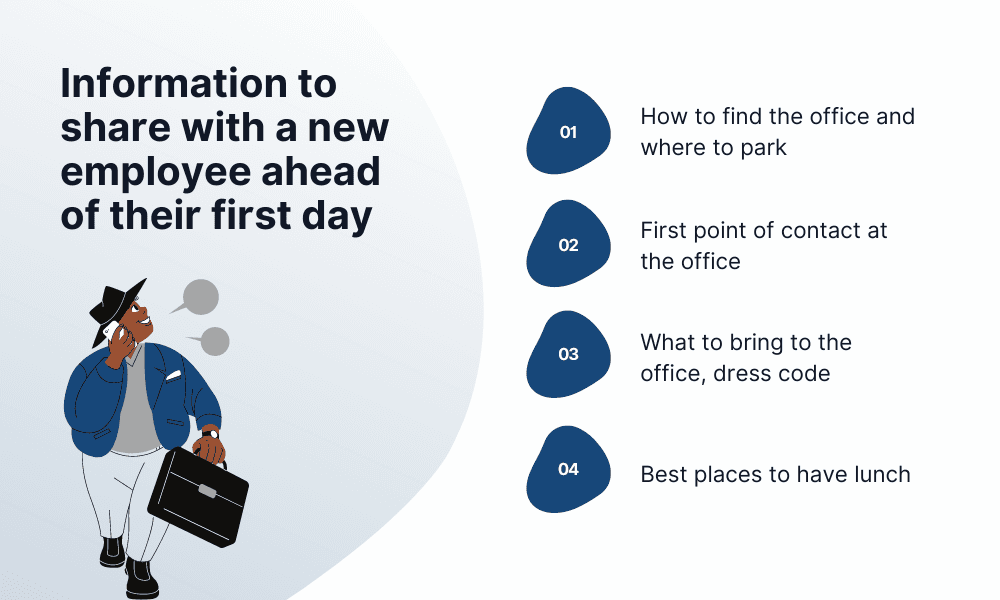 Information to share with new employee ahead of their first day