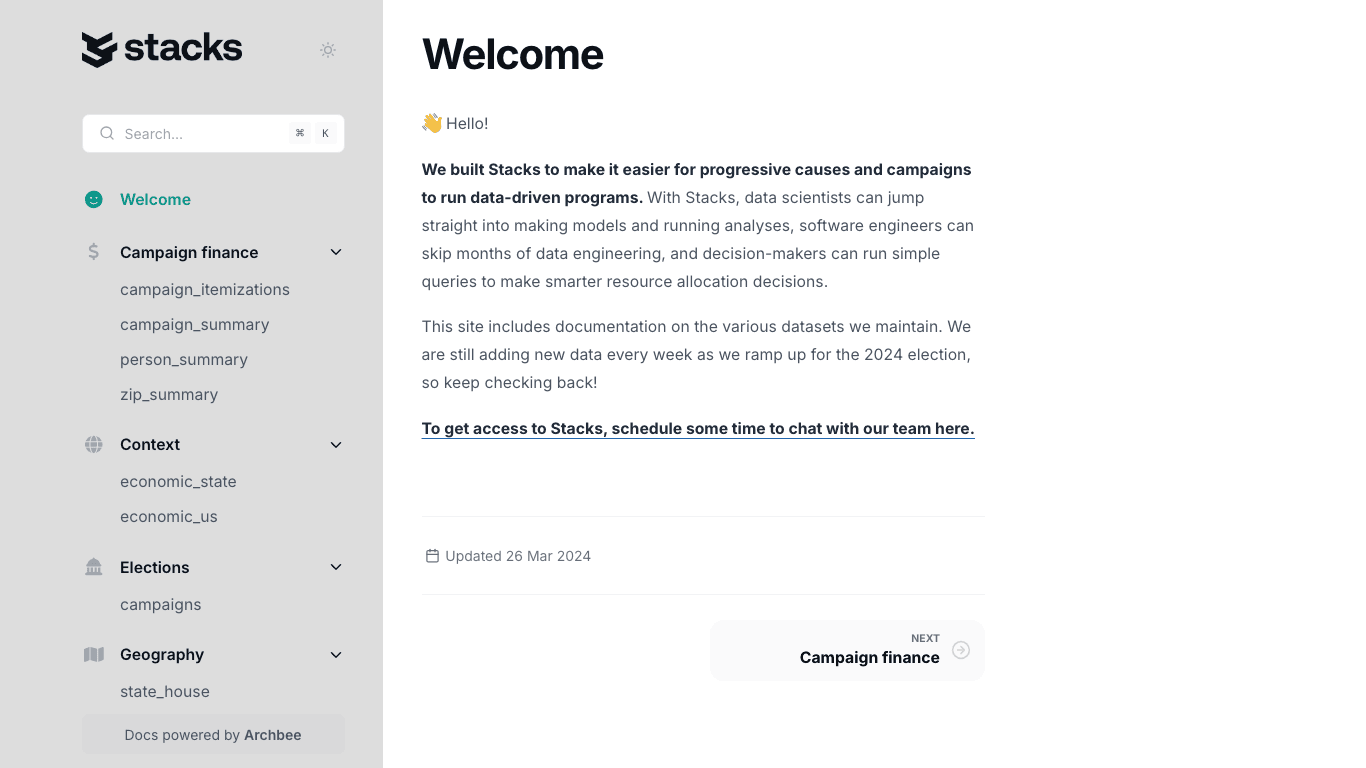 Stacks documentation portal