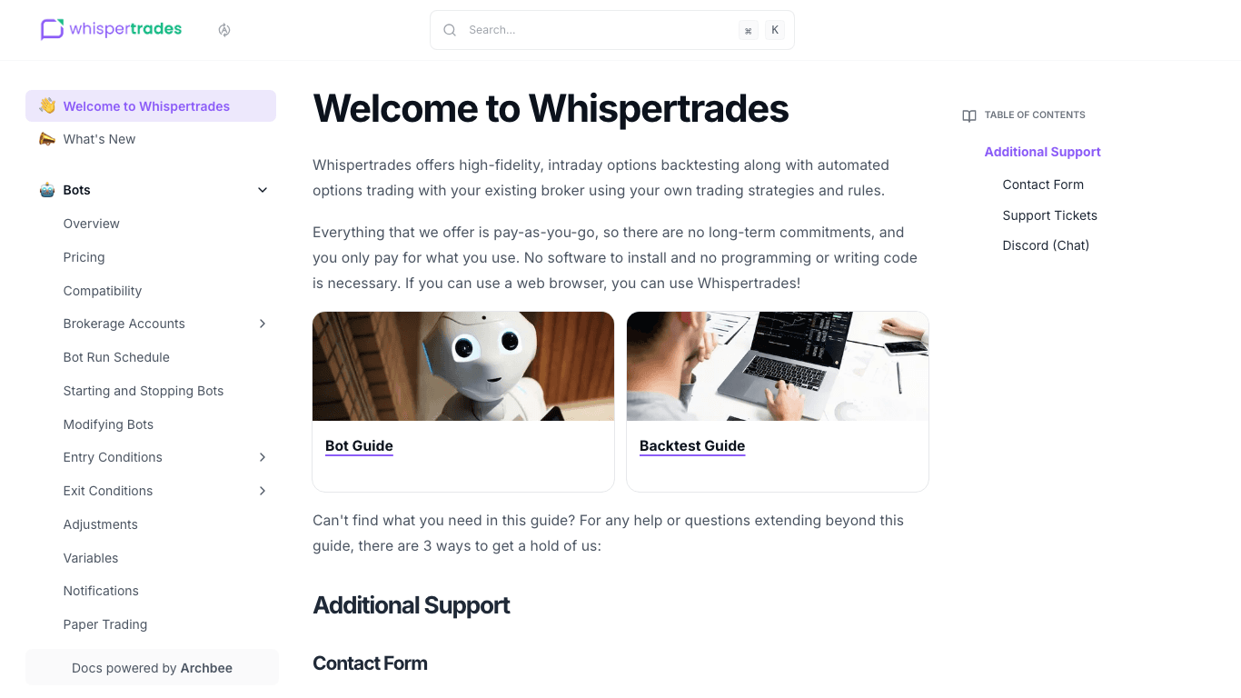 Whispertrades documentation portal